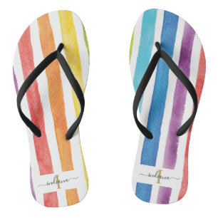 Kleurrijke regenboogmonogram Stripes Cute Odd Pair Teenslippers