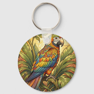 Kleurrijke Regenboogpapegaai Art Nouveau Sleutelhanger