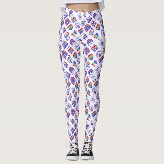 Kleurrijke regenboogpictogrammen leggings (Voorkant)