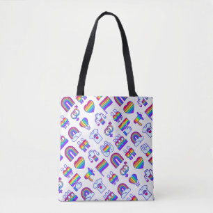 Kleurrijke regenboogpictogrammen tote bag
