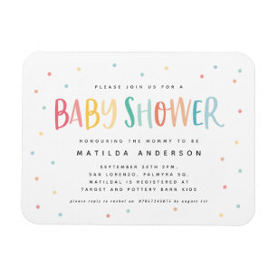 Kleurrijke regenboogpolka baby shower-uitnodiging magneet