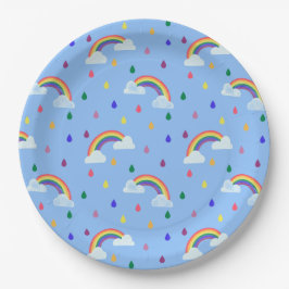 Kleurrijke regenboogregendruppels papieren bordje