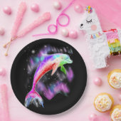 kleurrijke regenboogroze dolfijn oceaangalaxruimte papieren bordje (Feest)