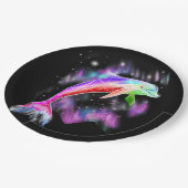 kleurrijke regenboogroze dolfijn oceaangalaxruimte papieren bordje (Gekanteld)