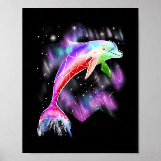 kleurrijke regenboogroze dolfijn oceaangalaxruimte poster (Voorkant)
