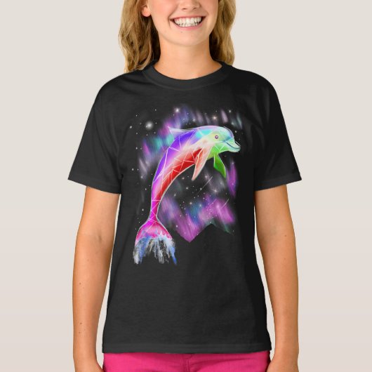kleurrijke regenboogroze dolfijn oceaangalaxruimte t-shirt (Voorkant)