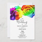 Kleurrijke regenboogRozen Bold Floral White Weddin Kaart (Voorkant)