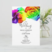 Kleurrijke regenboogRozen Bold Floral White Weddin Kaart (Staand voorkant)
