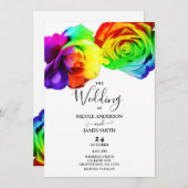 Kleurrijke regenboogRozen Bold Floral White Weddin Kaart (Voorkant / Achterkant)