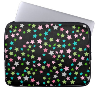 Kleurrijke Regenboogsterren Zwarte Sterrennacht Laptop Sleeve