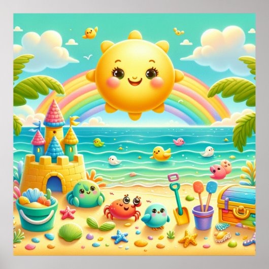 Kleurrijke Regenboogstrand Kinderkamer Poster (Voorkant)