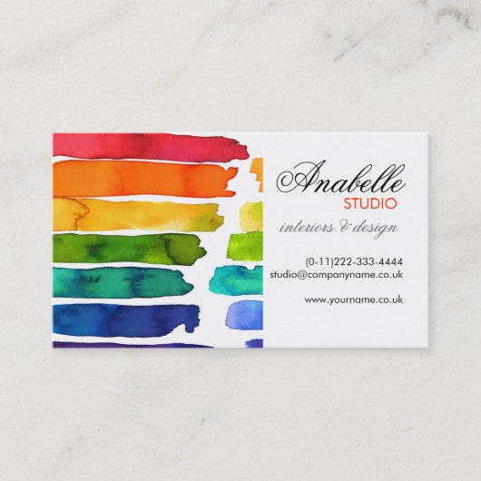Kleurrijke regenboogstrepen interieurontwerp visitekaartje (Voorkant)