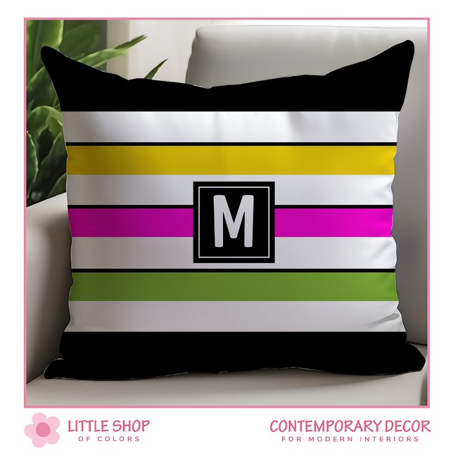 Kleurrijke Regenboogstrepen Monogram Kussen (Creator heeft geüpload)