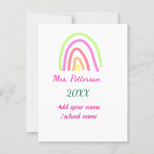 Kleurrijke regenboogstrepen voegen lerarennaam jaa briefkaart