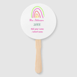 Kleurrijke regenboogstrepen voegen lerarennaam jaa handwaaier