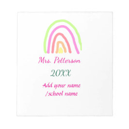 Kleurrijke regenboogstrepen voegen lerarennaam jaa notitieblok