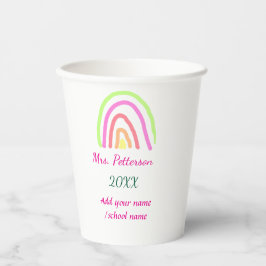 Kleurrijke regenboogstrepen voegen lerarennaam jaa papieren bekers