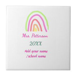 Kleurrijke regenboogstrepen voegen lerarennaam jaa tegeltje