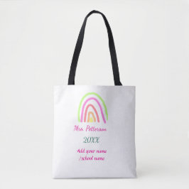 Kleurrijke regenboogstrepen voegen lerarennaam jaa tote bag