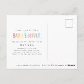 Kleurrijke regenboogstripe en puntige baby shower briefkaart (Achterkant)