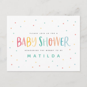 Kleurrijke regenboogstripe en puntige baby shower briefkaart