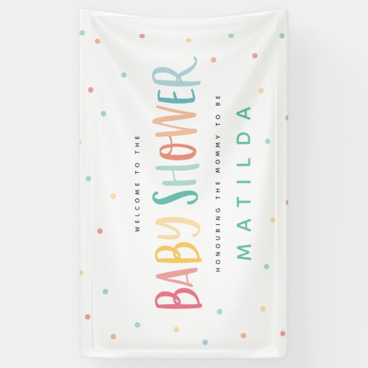 Kleurrijke regenboogstripe en puntige baby shower spandoek (Verticaal)