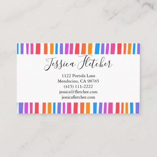 Kleurrijke regenboogstripes minimalistisch legant visitekaartje (Achterkant)