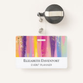 Kleurrijke regenboogstrips met Faux Gold Glitter Badge (Achterkant met intrekbare)