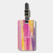 Kleurrijke regenboogstrips met Faux Gold Glitter Bagagelabel (Voorkant verticaal)