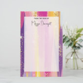 Kleurrijke regenboogstrips met Faux Gold Glitter Briefpapier (Staand voorkant)