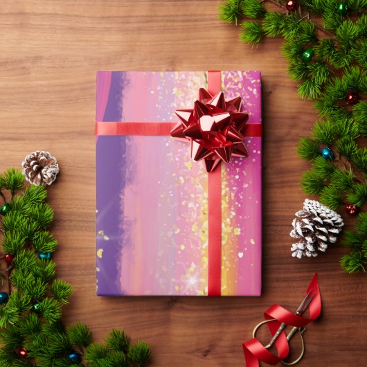 Kleurrijke regenboogstrips met Faux Gold Glitter Cadeaupapier (Feestdagen Geschenken)