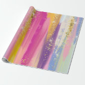 Kleurrijke regenboogstrips met Faux Gold Glitter Cadeaupapier (Uitgerold)