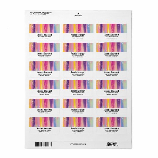 Kleurrijke regenboogstrips met Faux Gold Glitter Etiket (Full Sheet)