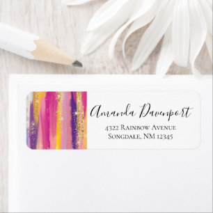 Kleurrijke regenboogstrips met Faux Gold Glitter Etiket