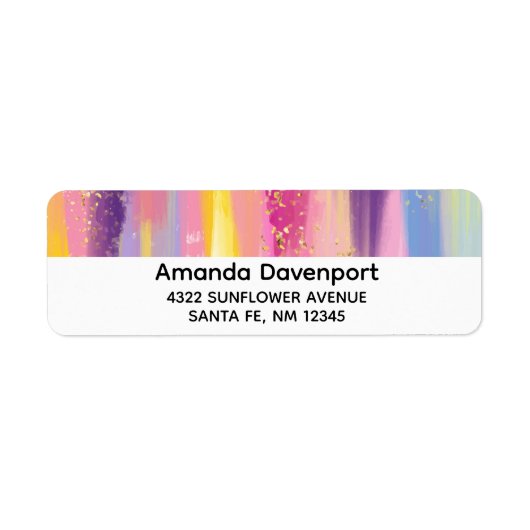 Kleurrijke regenboogstrips met Faux Gold Glitter Etiket (Voorkant)