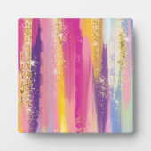 Kleurrijke regenboogstrips met Faux Gold Glitter Fotoplaat (Voorkant)