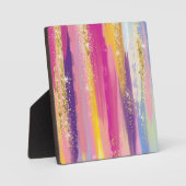 Kleurrijke regenboogstrips met Faux Gold Glitter Fotoplaat (Voorkant)