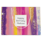 Kleurrijke regenboogstrips met Faux Gold Glitter Groot Cadeauzakje (Voorkant)