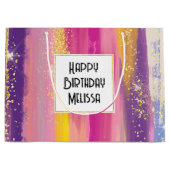 Kleurrijke regenboogstrips met Faux Gold Glitter Groot Cadeauzakje (Voorkant)