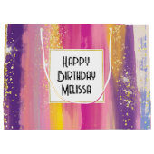 Kleurrijke regenboogstrips met Faux Gold Glitter Groot Cadeauzakje (Achterkant)