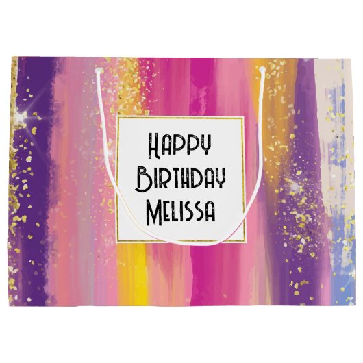 Kleurrijke regenboogstrips met Faux Gold Glitter Groot Cadeauzakje (Achterkant)