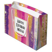 Kleurrijke regenboogstrips met Faux Gold Glitter Groot Cadeauzakje (Achterkant Gekanteld)