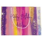 Kleurrijke regenboogstrips met Faux Gold Glitter Groot Cadeauzakje (Achterkant)