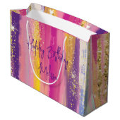 Kleurrijke regenboogstrips met Faux Gold Glitter Groot Cadeauzakje (Achterkant Gekanteld)