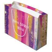 Kleurrijke regenboogstrips met Faux Gold Glitter Groot Cadeauzakje (Achterkant Gekanteld)