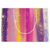 Kleurrijke regenboogstrips met Faux Gold Glitter Groot Cadeauzakje (Voorkant)