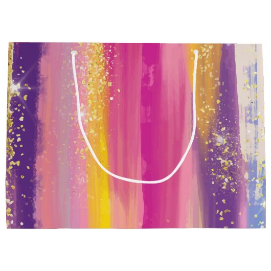 Kleurrijke regenboogstrips met Faux Gold Glitter Groot Cadeauzakje (Achterkant)