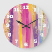 Kleurrijke regenboogstrips met Faux Gold Glitter Grote Klok (Voorkant)