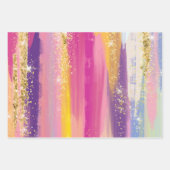 Kleurrijke regenboogstrips met Faux Gold Glitter Inpakpapier Vel (Voorkant)