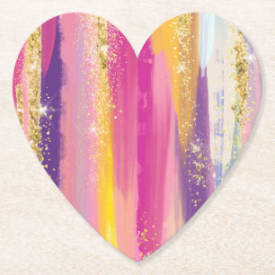 Kleurrijke regenboogstrips met Faux Gold Glitter Kartonnen Onderzetters